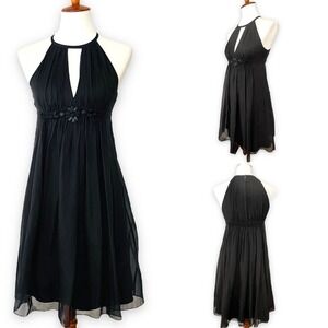 Rebecca Taylor Women's Black Silk Keyhole Cutout Halter Neck A-line Dress Size 4